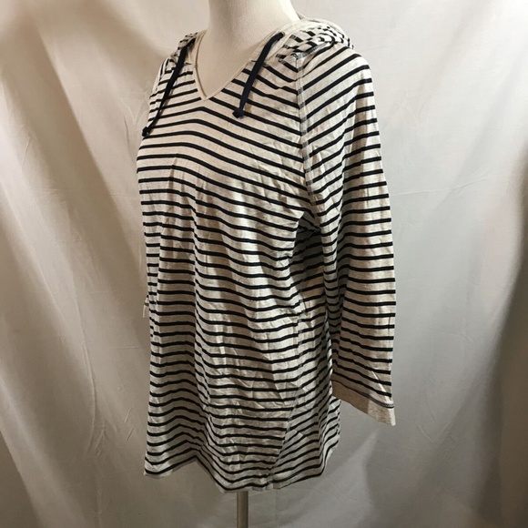 CJ Banks gray & black striped 3/4 sleeve hooded to - Picture 2 of 5